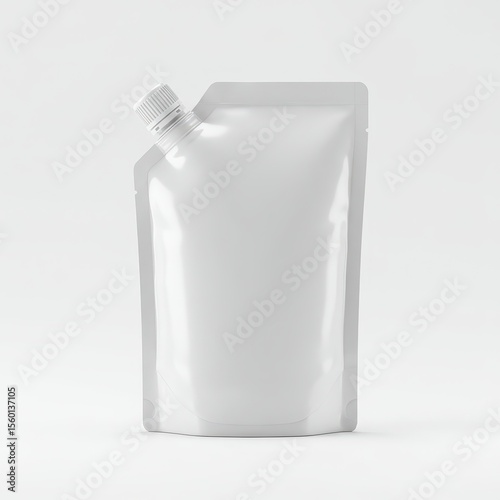 White spout pouch mockup with cap, stand-up flexible packaging for liquid food, drink, or gel products, isolated on white background, branding and label design template