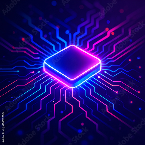 electronic circuit board. Futuristic Holographic Chip Interface on Glass Control Surface