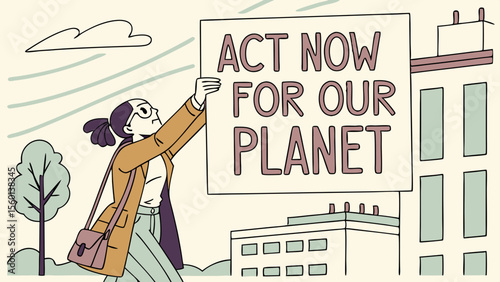 Eco Activist Holding Climate Change Protest Sign – Environmental Awareness and Activism

