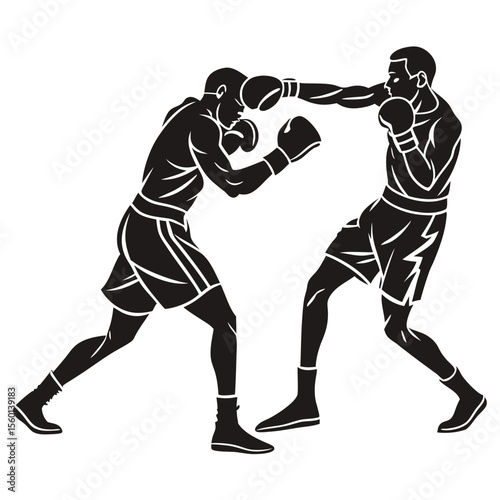 Boxing Match: Silhouette Illustration of Two Boxers Sparring
