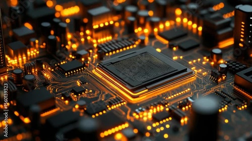 Detailed close-up of a circuit board with illuminated components.