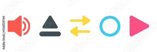 Set of Colorful Media Control Icons for Digital Interfaces and Apps