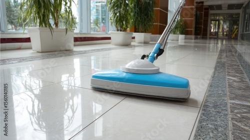 Wallpaper Mural Floor cleaning machine in operation shown with wet-to-dry transition line on flooring Torontodigital.ca