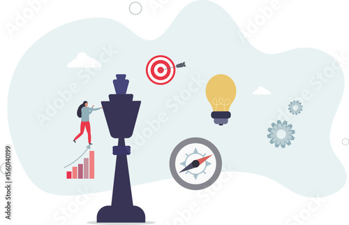 Strategic planning, tactic or strategy to win business competition, marketing analysis or challenge to achieve target, character life .