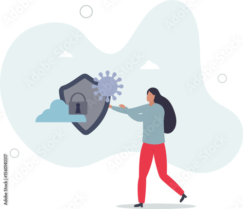 Data privacy and protection for safe private file storage .Information safety and network encryption as digital shield against attackers, character life .