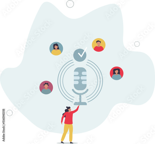 Podcasting popularity and online podcast recording.Communication show with microphone. character life .