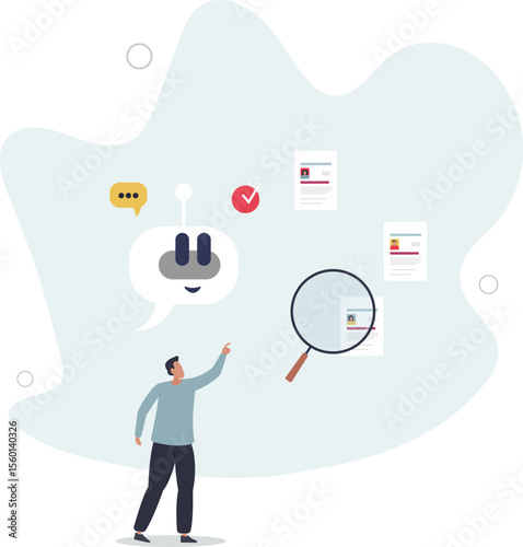 AI in recruitment and artificial intelligence usage in HR.Human resources automation and CV resume or application letter professional qualification check . character life .