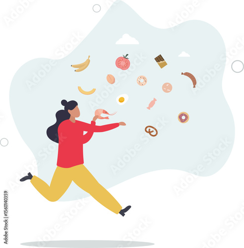 Food balance as healthy eating diet proportion to junk.Choose vegetables and fruits with vitamins for weight loss and wellness. character life .