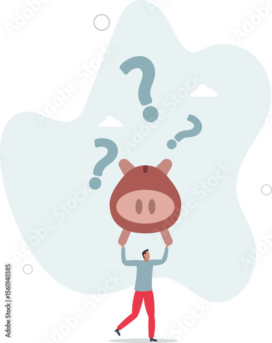 Finance question or saving problem, doubt or confusion, banking or economic uncertainty, contemplation or money solution, character life .