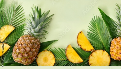 vibrant tropical fruit banner featuring pineapple citrus slices and lush green leaves