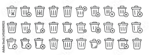 Trash bin icon set. Containing delete, garbage, waste, recycle, remove, disposal, bin and trash icons. Solid icon collection.