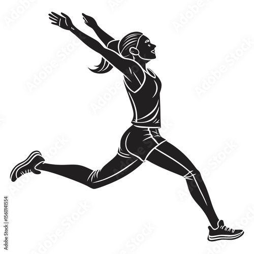 Powerful Female Athlete Silhouette: Running, Jumping, Sport, Fitness, Vector Graphic