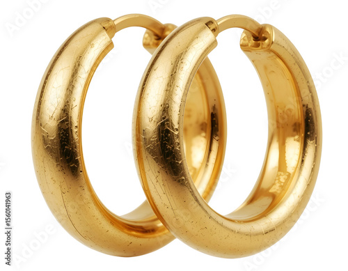 Twisted Gold Hoop Earrings – Spiral Textured Jewelry Isolated PNG.