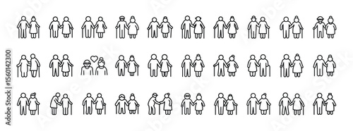 People icon set. Containing group, family, human, team, community, friends, population and senior icons. Solid icon collection.