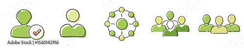 Set of avatars with user icons and network connection concept  
