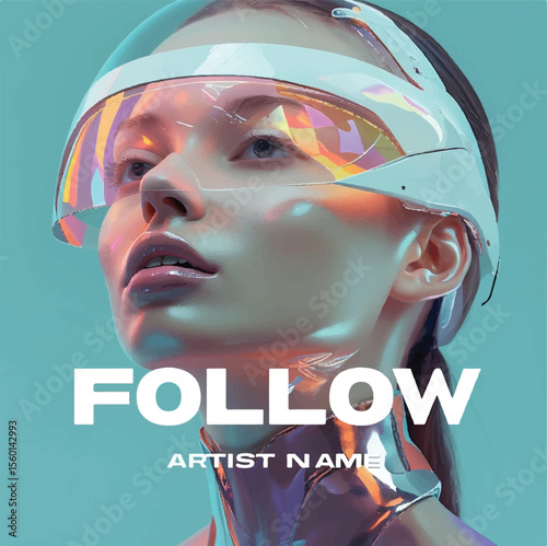 Futuristic Cyberpunk Portrait with Holographic Helmet and Neon Accents