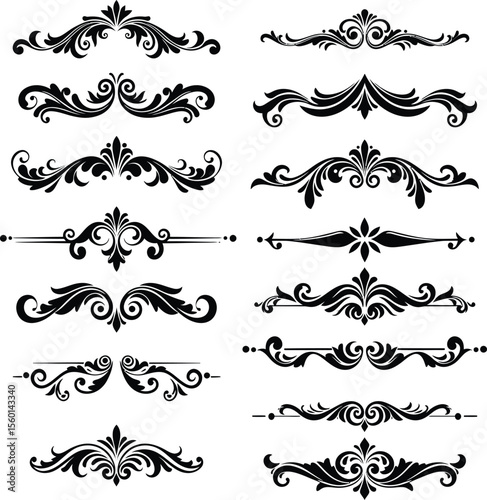 Elegant Vintage Flourish Dividers and Ornaments: Classic Decorative Design Elements for Certificates, Invitations, and Calligraphy Borders.