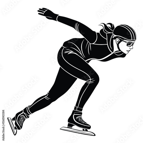 Speed Skating Athlete: Black and White Silhouette Graphic of a Woman Ice Skater