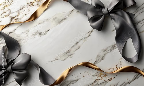 Gift ribbons on marble background