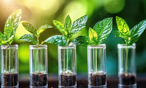 Young plants growing in test tubes