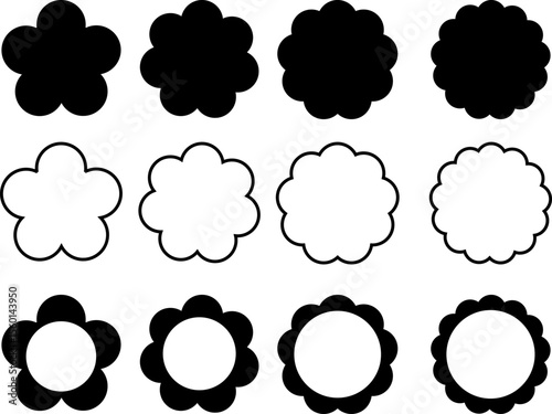 Circle and scalloped frames. oval and square scalloped frames. Scallop edge shape set.  Geometric shapes with scallop and zigzag edges
