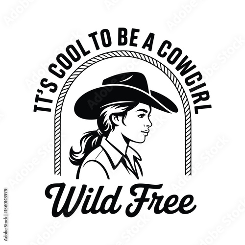 Black and White Cowgirl Illustration with Text woman