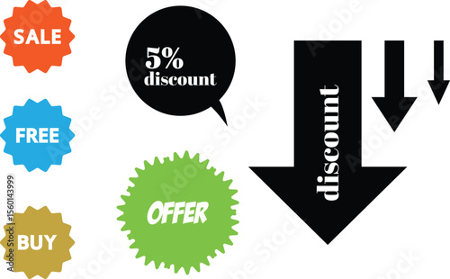 Sale, Discount, Offer, Free, Buy  Promotional Graphic Design Elements