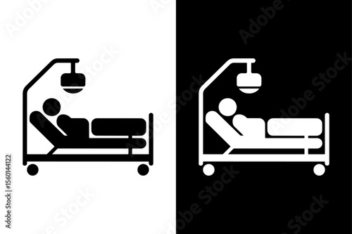 Hospital Bed Icon Silhouette icon illustration on white and black background.