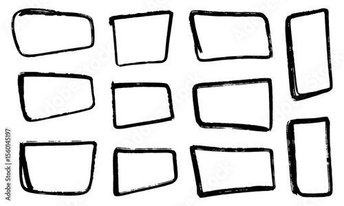 Twelve black irregular border rectangles set. Vector illustration