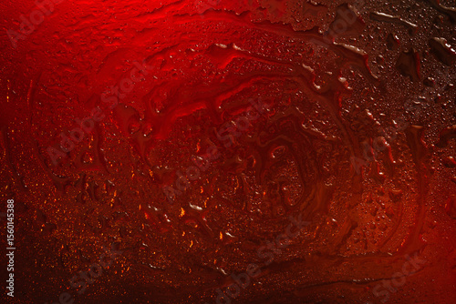 Wet glass. Drops on glass. Abstract dark red texture. Light spots