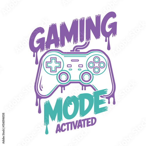 Gaming Controller with Gaming Mode Activated Text in Purple and Teal