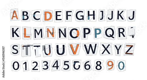 Cutout Alphabet and Numbers Vintage Paper Collage Style Educational Design Elements Resource Pack