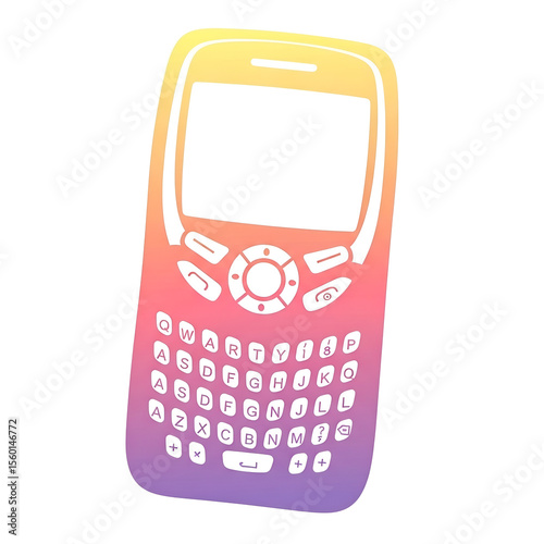 Retro mobile phone with a full qwerty keyboard and a colorful gradient isolated on white background
