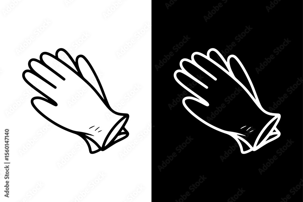 Obraz premium Hand-drawn glove illustration icon illustration on white and black background.
