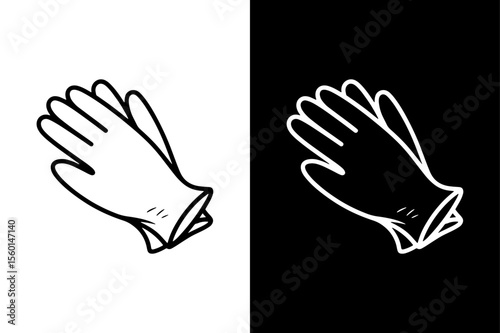 Hand-drawn glove illustration icon illustration on white and black background.