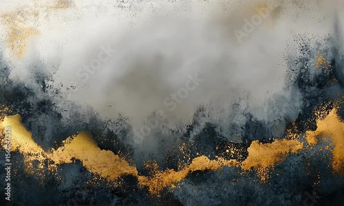 Abstract painting with gold accents and muted colors