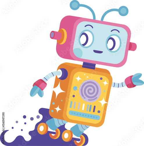 Cute cartoon robot character illustration vector design for kids and children's product design ideas