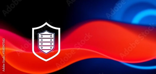 Thin line icon of hard disk array protected by a shield, symbolizing data security and storage,  storage,  protection