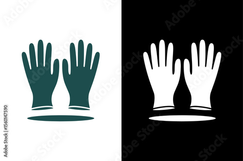 Hand-drawn glove illustration icon illustration on white and black background.