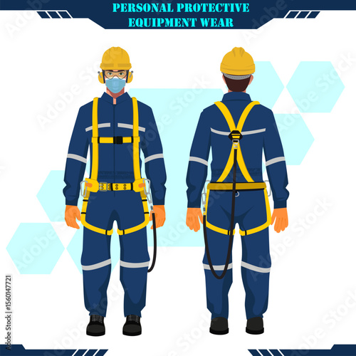 industrial safety equipment or personal protective equiptments vector illustration in work place