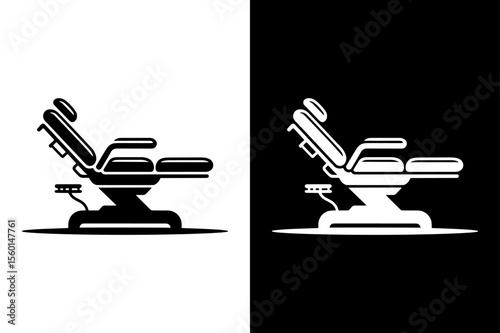 Dental Chair Silhouette icon illustration on white and black background.