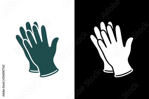 Hand-drawn glove illustration icon illustration on white and black background.