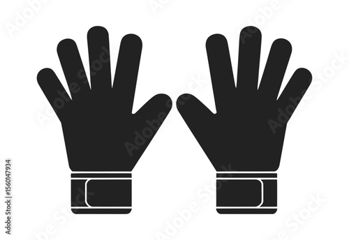 Black silhouette of two open hands wearing gloves on a white background