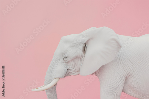 White elephant standing against a soft pink background, showcasing unique features and gentle demeanor in a serene setting. Generative AI