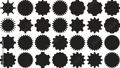 28 Gear Line Icons – Flat Machine Cogwheel Vector Set with Simple Outline Elements