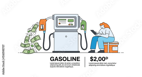Gasoline Price Inflation Economic Crisis Oil Cost Effect and Money Value Concepts Illustration
