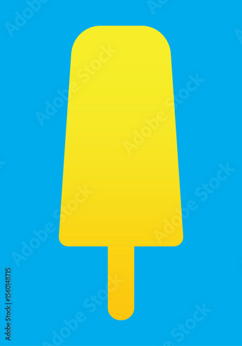 Yellow popsicle on blue background, flat style. Yummy ice cream fruit popsicle, summer time concept. Lemon Ice cream icon, frozen dessert refreshing at hot days. Vector illustration EPS 10 
