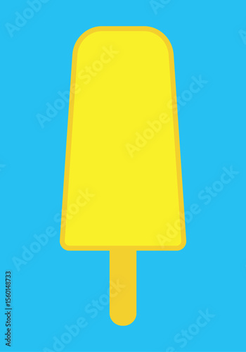 Yellow popsicle on blue background, flat style. Yummy ice cream fruit popsicle, summer time concept. Lemon Ice cream icon, frozen dessert refreshing at hot days. Vector illustration EPS 10 