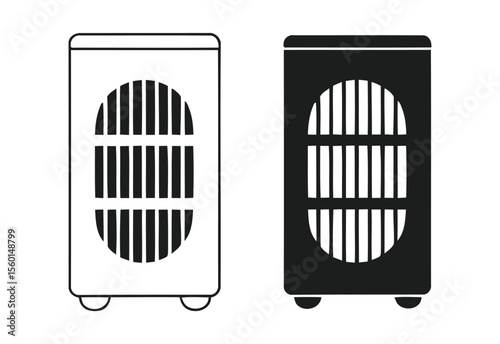 Two simple icons of a portable air cooler or fan in black and white