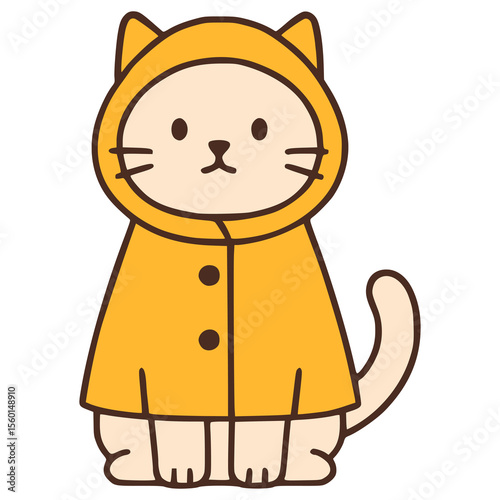 cute cat wearing raincoat flat color vector illustration template design